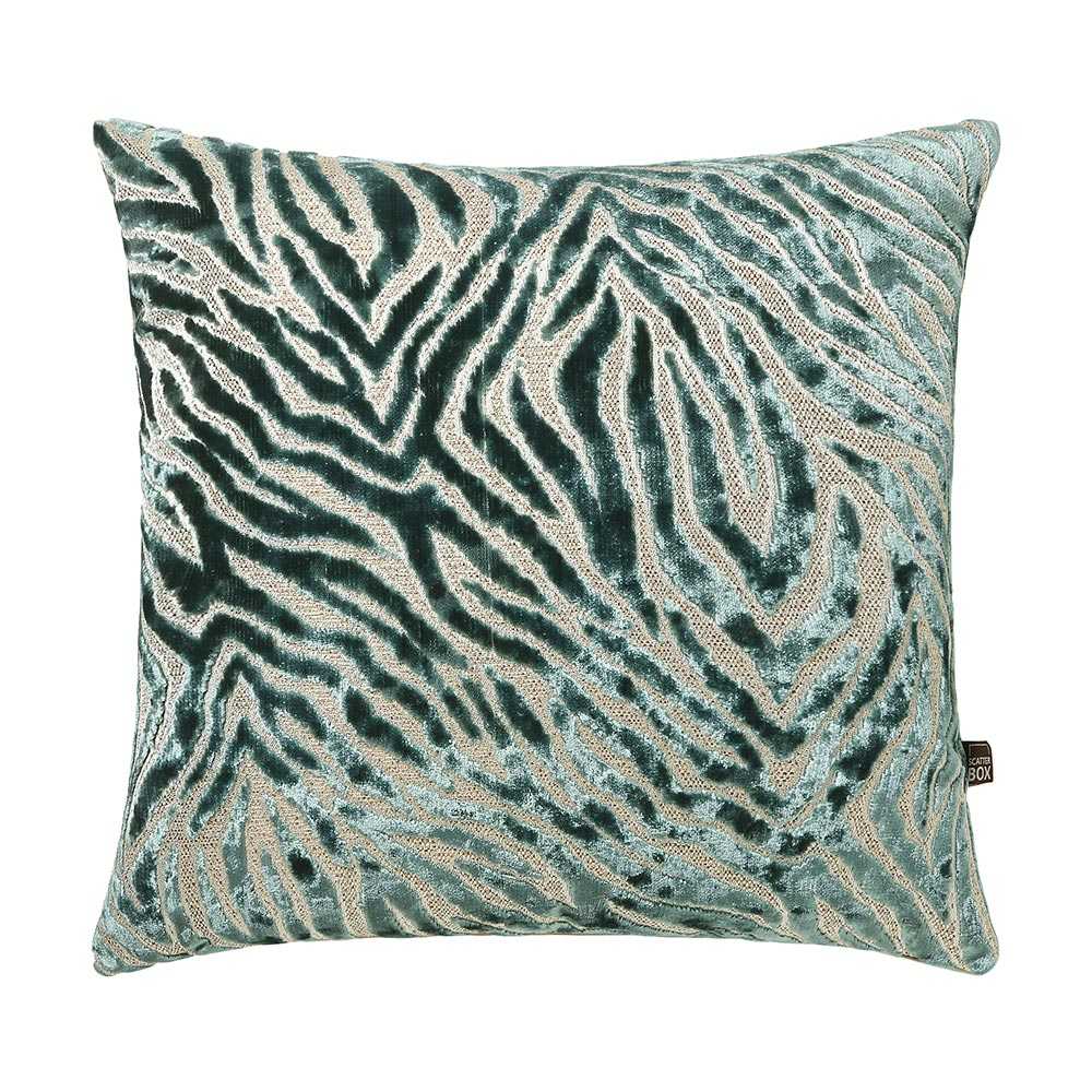 Zeke Zebra Animal Print Cushion In Green